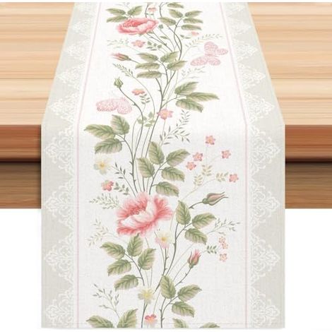 Chemin de table à fleurs en polyester robuste pour cuisine et salle à manger décoratif avec motif floral lavable pour idéal pour les fêtes et le quotidien 33 x 183 cm (I) (1/5)