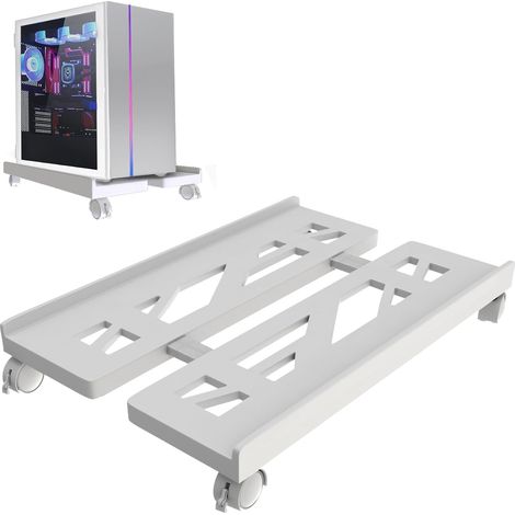 Support PC Fixe Taille Réglable avec Roulettes Pivotantes Verrouillables Adapté À La Plupart des Support CPU sous Bureau (Blanc) (1/5)