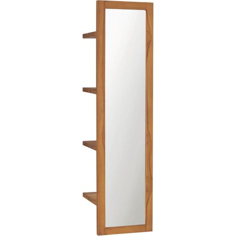 Miroir mural avec étagères Moderne - Miroir de Maquillage - pour Salle de Bain, Salon, Chambre - 30x30x120 cm Bois de teck massif Chic-865233 (1/5)