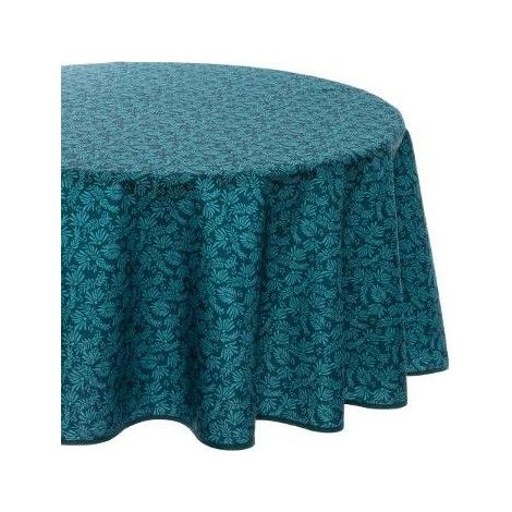 Atmosphera – Nappe ronde anti-taches 180 cm bleu canard – 100% polyester – Traitement anti-taches – Lavable en machine à 30°C (1/6)