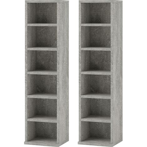 HOMCOM Set of 2 CD Storage Units with Adjustable Shelves Cement Grey