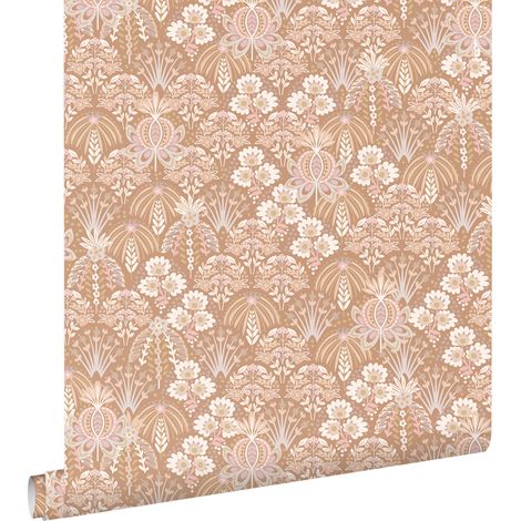 papier peint fleurs vintage de style art nouveau rose terracotta - ESTAhome (1/5)