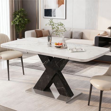 Table à manger extensible 120-160 cm rectangulaire MDF et acier blanc et noir DESVIAE (1/5)