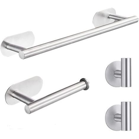 4-piece bathroom accessory set, stainless steel toilet paper holder, silver robe hook (1/5)