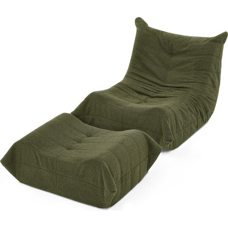 CAIziCanapé paresseux avec dossier et repose-pieds, fauteuil relax, pouf de sol en peluche Teddy douce, confortable canapé de sol individuel pour salon, chambre, bureau et appartement, vert (1/5)
