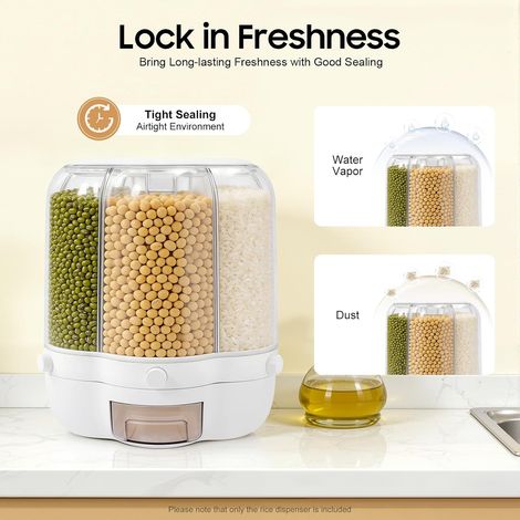 Distributeur de riz rotatif 6 en 1, récipient de conservation de céréales scellé rotatif à 360° en polypropylène de qualité alimentaire, grande capacité de 12,5 kg, récipient pour riz, farine (1/5)