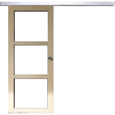 Porte Coulissante Bois Ayous Vitrage Transparent H204 X L83 + Rail Alu Et 2 Coquilles