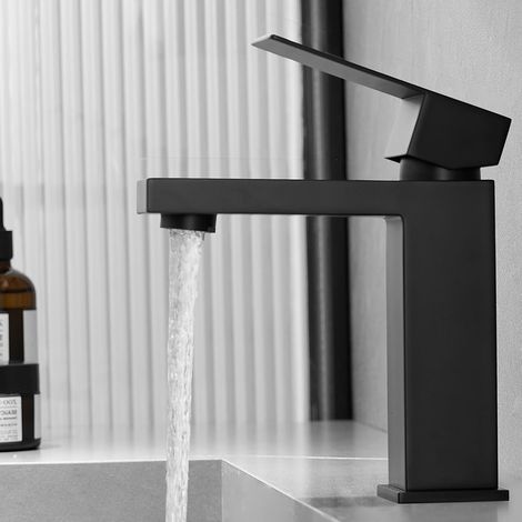 Mitigeur Lavabo Robinet Salle de Bain Modern à 1 Levier Mono Commande pour Salle de Bain Évier Vasque Noir
