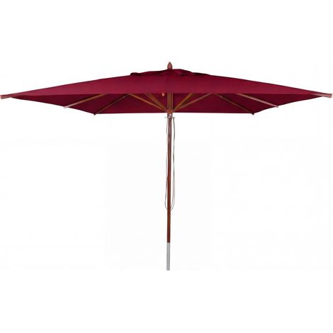 [NEUWERTIG] Gastronomie Holz-Sonnenschirm HHG-496b, Gartenschirm, Polyester/Holz 29kg, eckig 4x4m Seilzug stoßsicher bordeaux