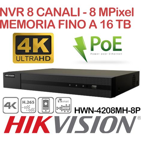 HIKVISION NVR 8CH 4.0 MEGAPIXEL CON POE  HWN-4208MH-8P (1/2)