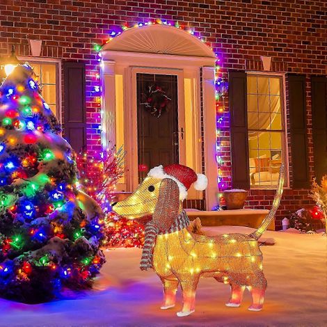 Décoration lumineuse de jardin en forme de chien, adorable chiot teckel, décoration de Noël, illumination de pelouse et de jardin, décoration de fêtes intérieure et extérieure (1/5)
