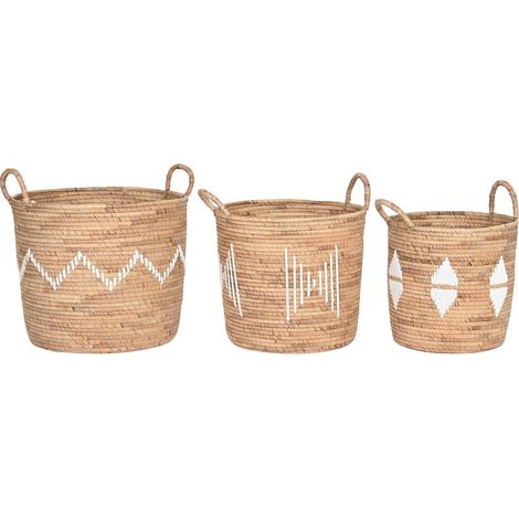 Panier corde de jonc blanc élégant et pratique - Beige naturel avec motifs blancs