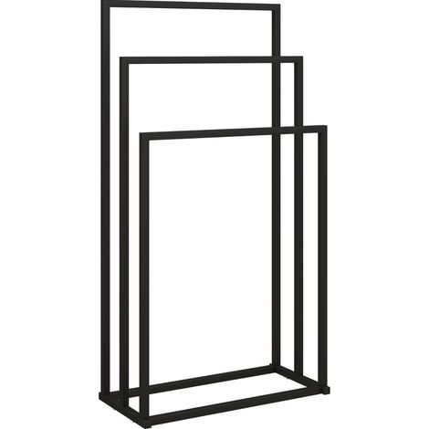 CHICFURN Portasciugamani da terra 45 x 21,5 x 85 cm in acciaio nero, 3 barre, senza forare (1/5)