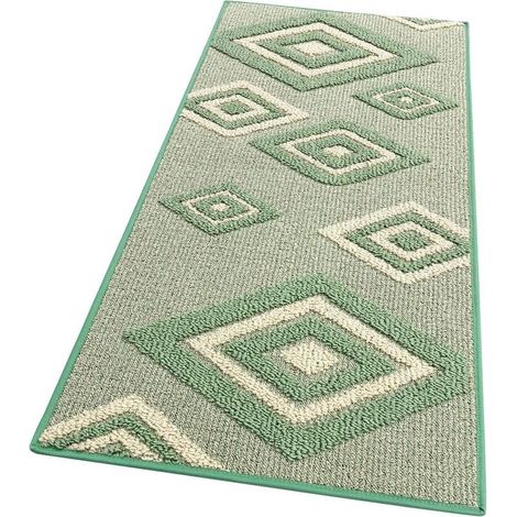 Tapis de Cuisine Losanges 3D Doux Bordé Moderne Coureur Antidérapant Vert - 50x135 Cm (1/4)