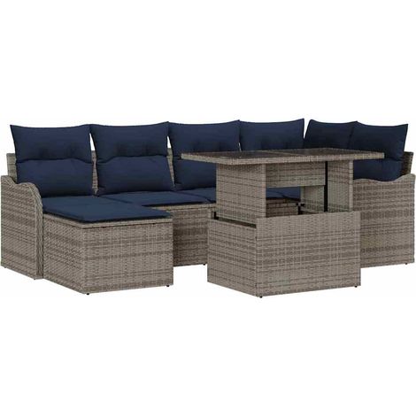 Set Divano da Giardino 7 pz Grigio Poly Rattan vidaXL (1/5)
