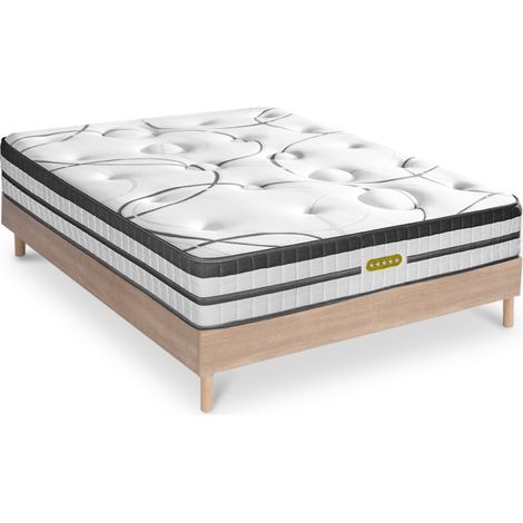 Ensemble sommier bois et Matelas Concorde Ressorts ensachés Accueil Mémoire - 26cm - 180x200cm (1/5)