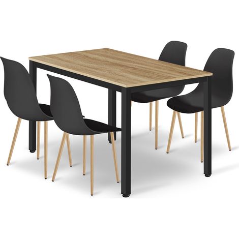 Ensemble Repas - Leobert - Tessa - Chêne/Noir/Pieds Naturels - 120 X 60 Cm - 5 Pièces