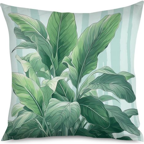 Housse de Coussin Botanique, Motif Plantes Vertes (1/5)