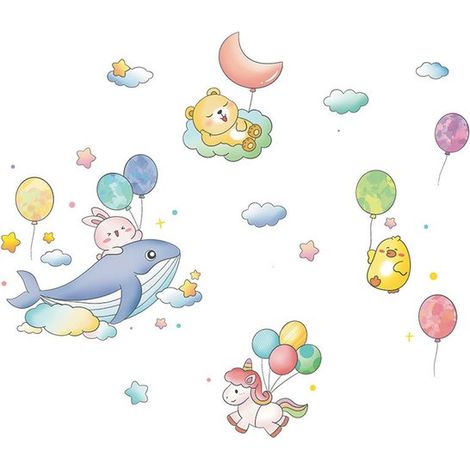 Cartoon-Tapete fürs Schlafzimmer,selbstklebende Wanddekoration für Kinderzimmer,mit Heißluftballons,Wohnzimmern und Schlafzimmern (1/5)