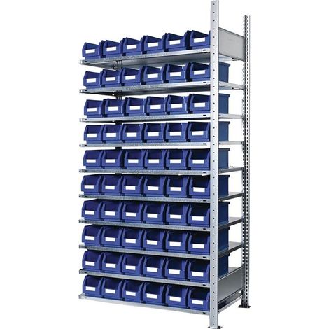 Steckregal H2000xB1000xT300mm Anbauregal 10 Stahlböden 60 x Gr. 5 blau