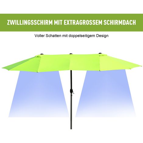 Parasol double 455x265 cm, store anti-UV à manivelle, robuste au vent pour balcon et terrasse, protection solaire extérieure, couleur vert (1/4)