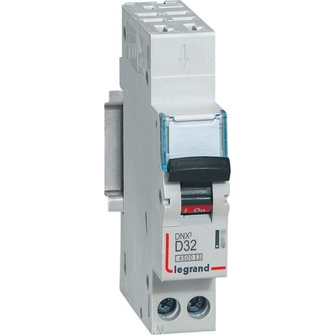 Legrand – Disjoncteur unipolaire 32A courbe D 6kA 1 module – Protection circuits électriques – Arrivée haute par bornes automatiques – Indication visuelle ON/OFF (1/5)