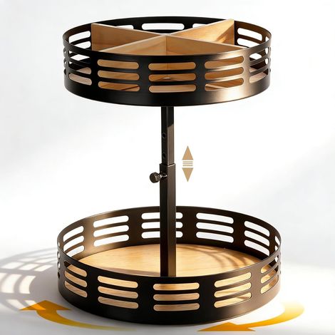 Étagère à épices rotative à 2 niveaux, réglable en hauteur pour cuisine et salle de bain (1/5)