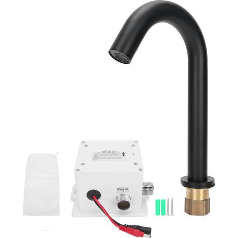 Robinet à capteur noir G1/2 Robinet de lavabo intelligent automatique vertical en cuivre Robinet d'évier de cuisine (1/5)