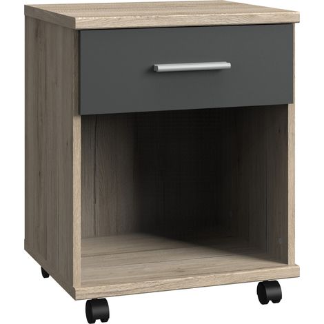 Caisson mobile à tiroirs coloris Imitation chêne San Remo, rechampis graphite - longueur 46 x hauteur 58 x profondeur 40 cm -PEGANE-