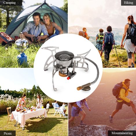 Cuisinière à gaz de Camping pliable, coupe-vent, allumage piézo, sac à dos, cuisine Portable en plein air (1/5)