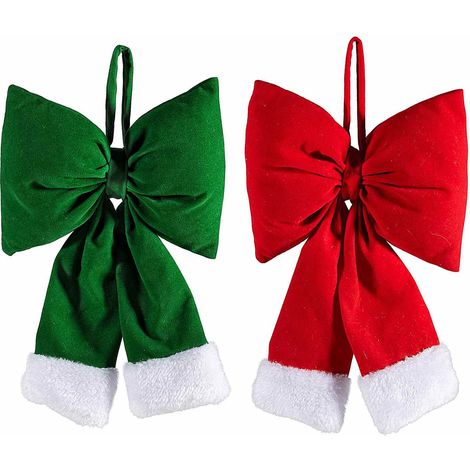 Fiocchi di Natale in velluto colorato con bordo in morbido eco-fur da appendere, set da 12 pezzi, cm 18 x 6 x 28 H