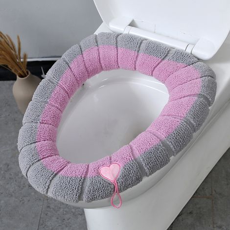 2pcs Rose Beige Hand toilet seat cushion, plush knitted toilet cover, winter warm toilet ring, house (1/5)