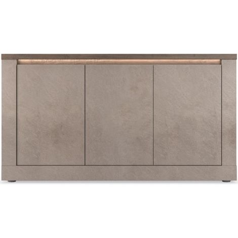 Buffet SASHA – 3 puertas con LED – Bronce y tapa de madera Mercurio (1/3)