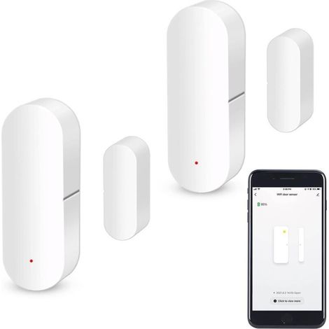 WLAN-Türsensor, intelligenter Fensterkontaktsensor, drahtloser Alarm, kompatibel mit Alexa und Google Assistant, kein Hub erforderlich, 2er-Pack