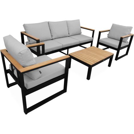 5-seater wooden and aluminium garden sofa set, Nazca, Light Grey, 192x70x66 cm (1/5)