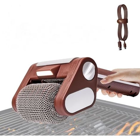 Nettoyeur De Gril électrique Sans Poils,Brosse Rotative Rechargeable Sans Fil Avec éclairage LED Rouleau électrique En Acier Inoxydable 304 à 350 Tr/Min Tête Lavable Au Lave Vaisselle (1/4)