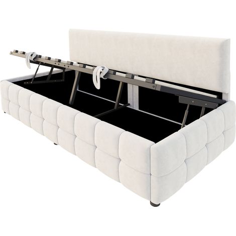 GagaLit coffre velours beige 90x200 cm avec rangement hydraulique (1/5)