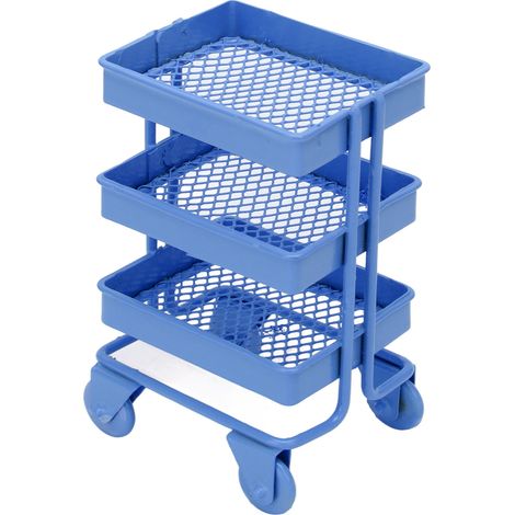 Étagère de rangement à 3 niveaux avec roulettes pour maison de poupée miniature à l'échelle 1:12, idéale pour décorer la cuisine ou les meubles (bleu). (1/5)
