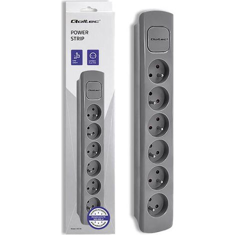 Regleta Qoltec  6 enchufes  1,8 m  Gris (1/4)