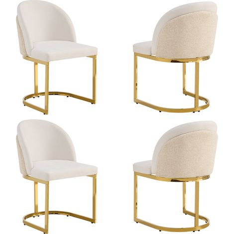 4er-Set Esszimmerstühle in Beige und Gold aus Chenille mit Metallbeinen (1/5)