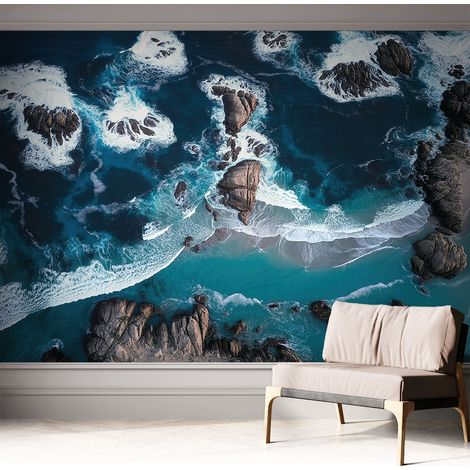 Selbstklebend Tapete modern - Wanddeko für Küche - Klebefolie Wand - luxus Look Ozeanische Wellen 312x219 cm (1/5)