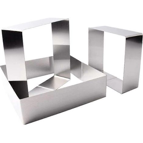 Set mit 3 Edelstahl-Mousseringen, quadratische Form für Moussetorten