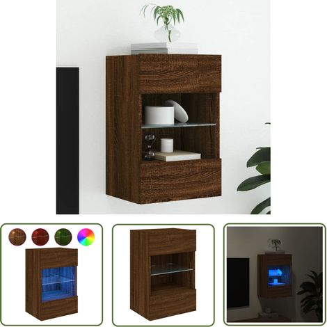 The Living Store TV-Wandschrank mit LED-Leuchten Braun Eichen-Optik 40x30x60,5cm - TV-Schrank - Holzschrank - Regal - Eiche Optik - Beleuchtung (1/5)
