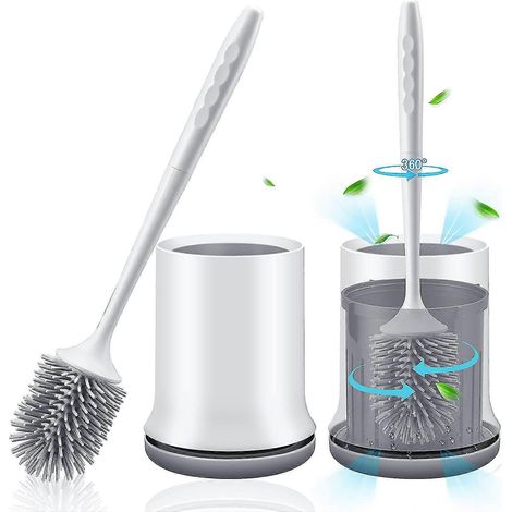 Brosse de toilette en silicone avec base murale et sur pied, brosse de toilette à long manche (1/5)