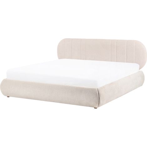 Cama baja con almacenaje tapizada somier elevable con capitoné 180 x 200 cm beige claro Campan