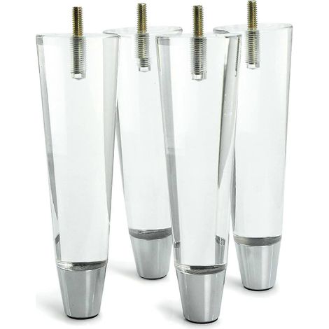 Pieds de meubles en acrylique de remplacement pour canapé, armoire, ensemble de pieds décoratifs transparents à monter soi-même, 4 pieds coniques chromés (7,8 pouces) (1/5)