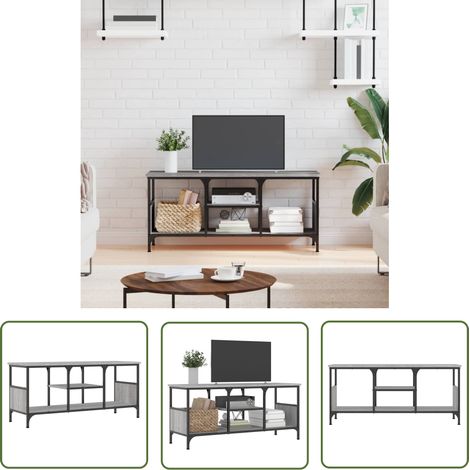 The Living Store TV-Schrank Grau Sonoma 100x35x45 cm Holzwerkstoff & Eisen - TV Schrank - Industrieller Stil - Grau - Holzwerkstoff - Regalboden (1/5)