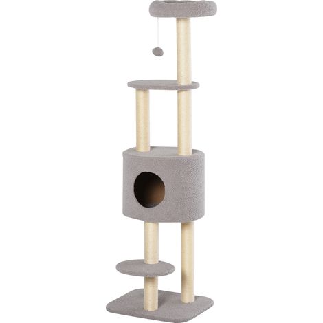 Arbre à chat avec griffoir, arbre à grimper pour chat, niche et plateformes en peluche haute densité, hauteur 148 cm, gris (1/5)