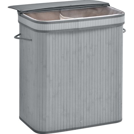 100L Natural Wood Laundry Basket A Compartment w/Flip Lid Removable Lining Handles Board Base Foldable Durable Water-Resistant Dirty Clos Storage Home Organisation Grey (1/5)