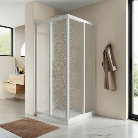 Cabine de douche à ouverture d angle 80x80 cm profilés en PVC et panneau acrylique 1 8 mm h 190 cm (1/4)